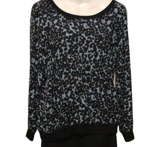 Loft Blue Black Leopard Shirt Long Sleeve Pullover Size Small